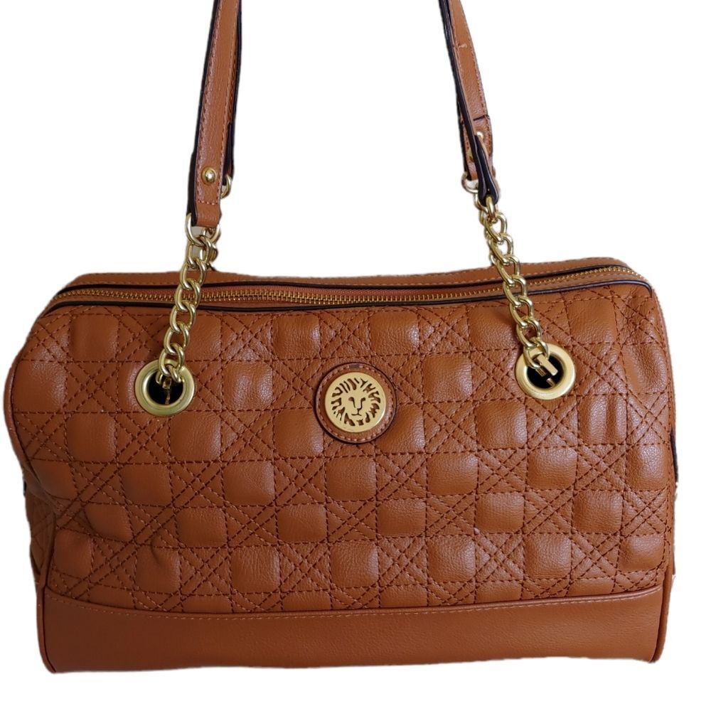 Anne Klein large bag faux leather shoulder bag chain straps quilted purse